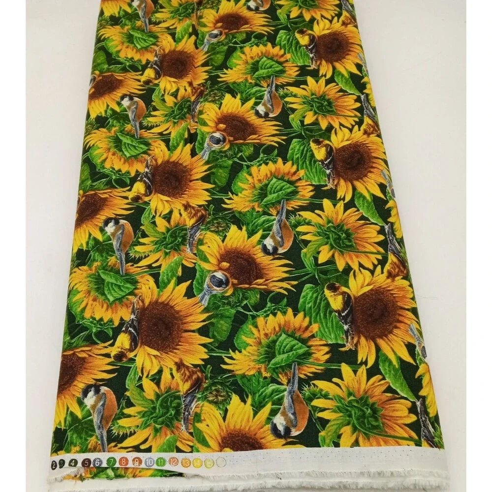 Wild Wings & Rosemary Millette Sunflower / Bird Print Fabric 6+ Yards